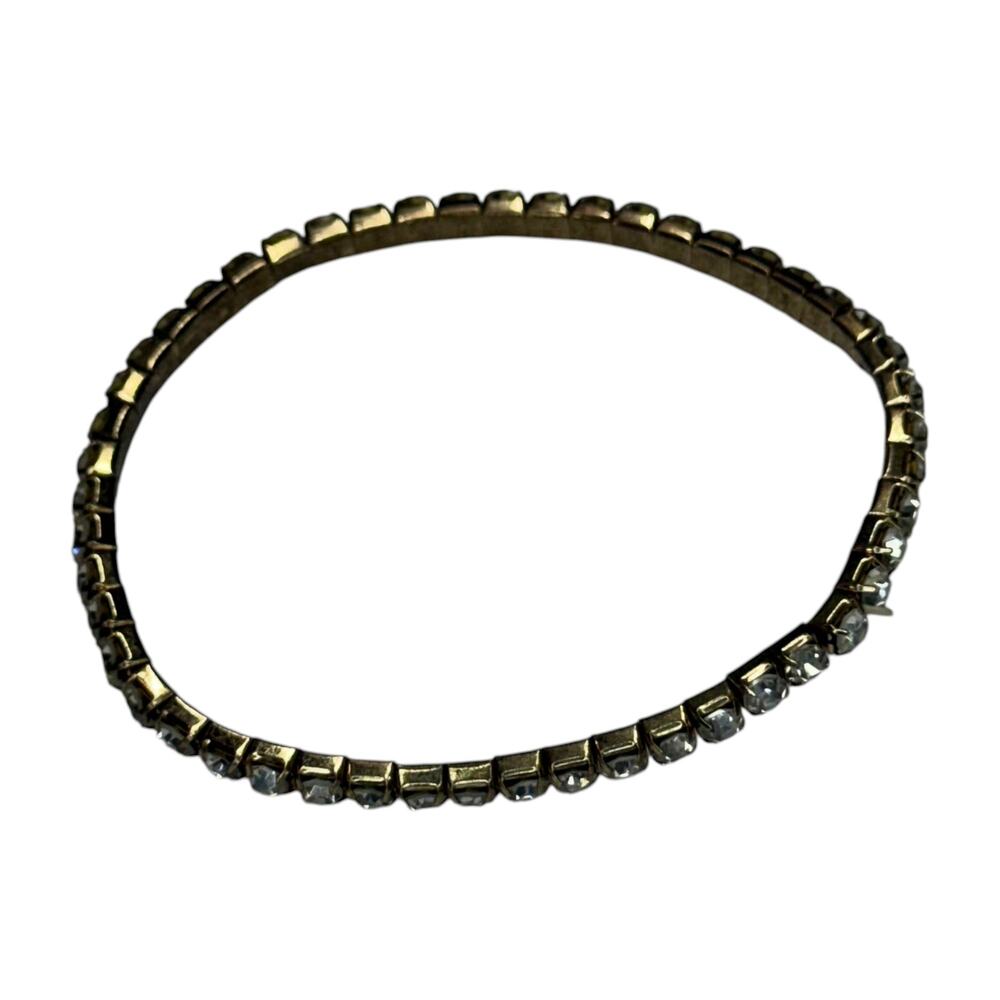 Vintage Clear Rhinestone Gold Tone Bangle Bracelet Costume Jewelry